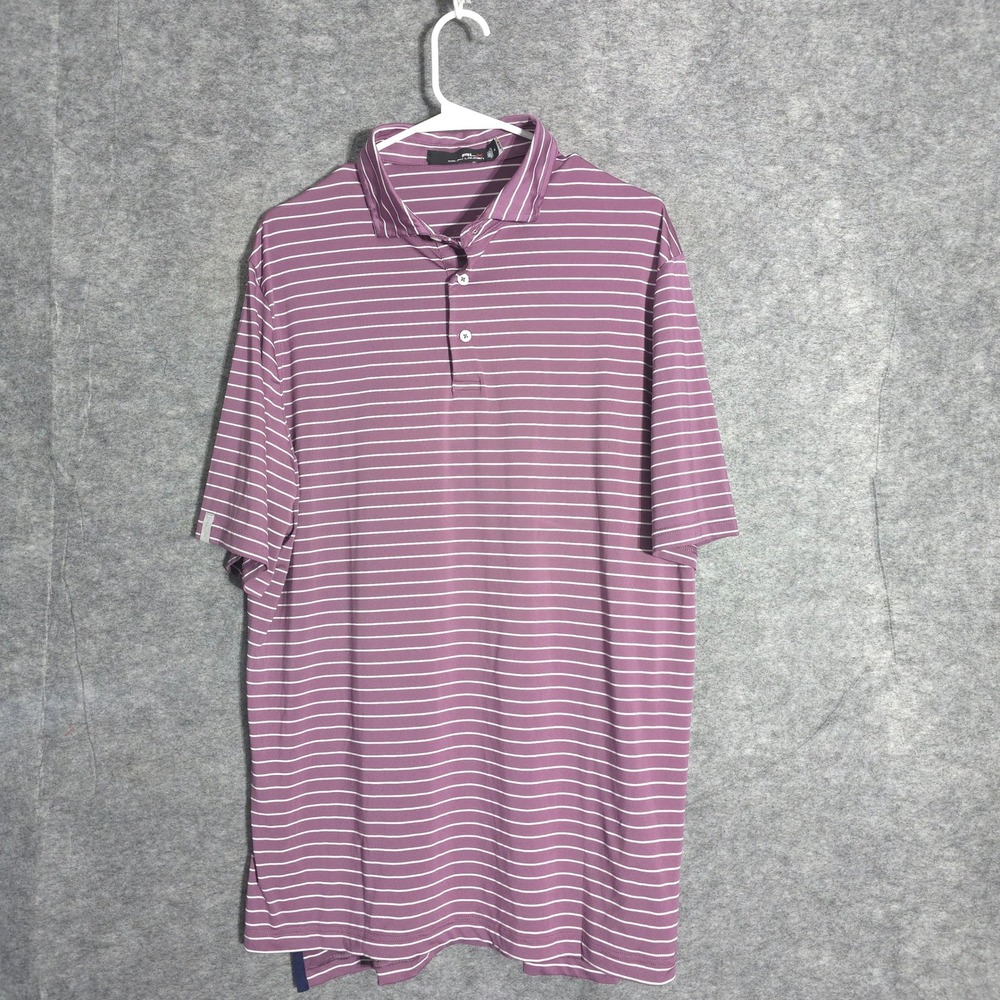 RLX Ralph Lauren Polo Mens M Purple Striped Golf Performance Stretch Short Slv